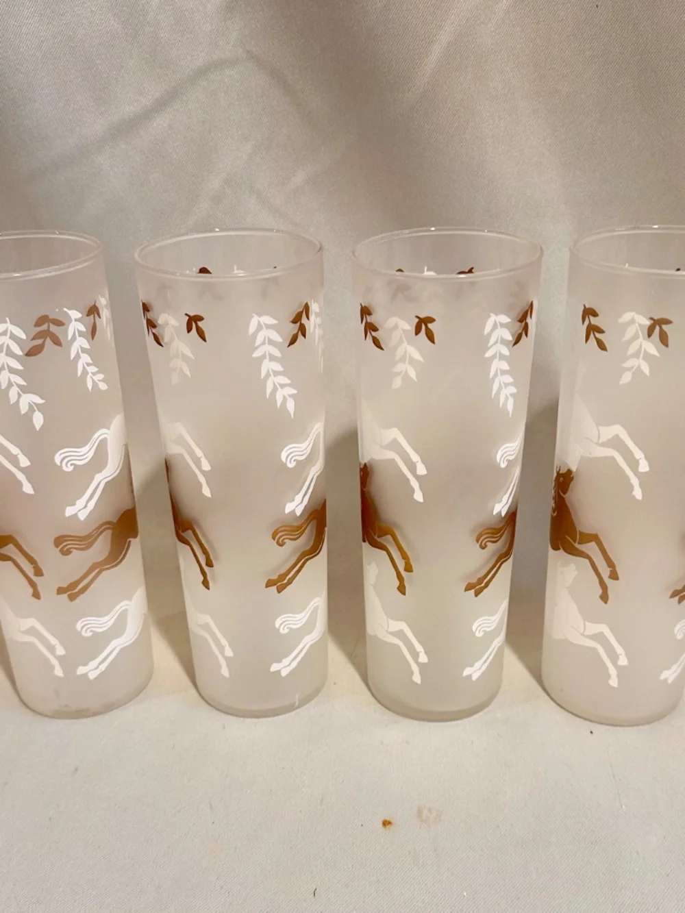 Vintage Art Deco Equestrian Horse Glasses, Tom Collins Ice Te Barware-Set of 4